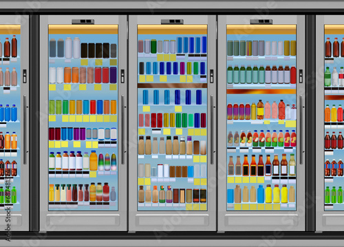 Digital display fridge.

This mockup and illustration is made from a photo collage, processed in Photoshop. With lots of cutting, pasting and using smudge tool. No Generative AI was used.