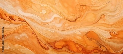 Liquid orange paint with streaks of various shades, background texture with paint.