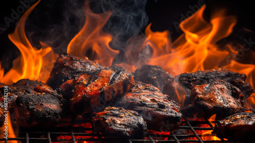 Sizzling Charcoal for Barbecue Background: Close-Up of Flames and Grilling Texture - Hot Summer Cookout for Gourmet Culinary Arts and Family BBQ Parties.