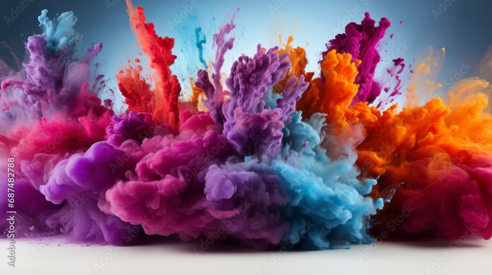 Explosion of colorful powders isolated on white back