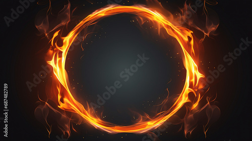 Mesmerizing Ring of Flames: Abstract Circle Fire Pattern on Dark Background - Powerful and Vibrant Design for Dynamic and Fiery Artwork, Ideal for Intense Atmospheres.