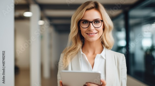 portrait of woman and tablet in office for engineering, fresh face,Confident woman, woman and technology