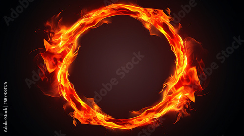 Mesmerizing Ring of Flames  Abstract Circle Fire Pattern on Dark Background - Powerful and Vibrant Design for Dynamic and Fiery Artwork  Ideal for Intense Atmospheres.