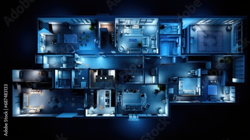 top down view Architecture design: blueprint plan - illustration of a plan modern residential building, copy space,  © CStock