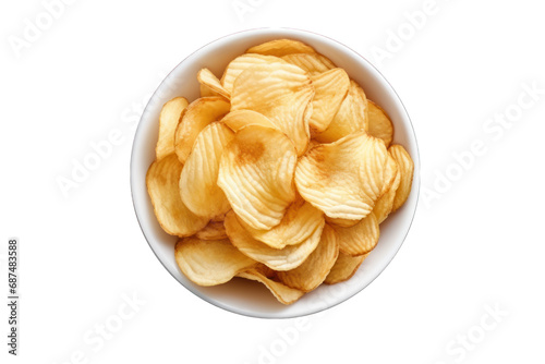 vu de dessus d'un bol rempli de chips de pomme de terre salées