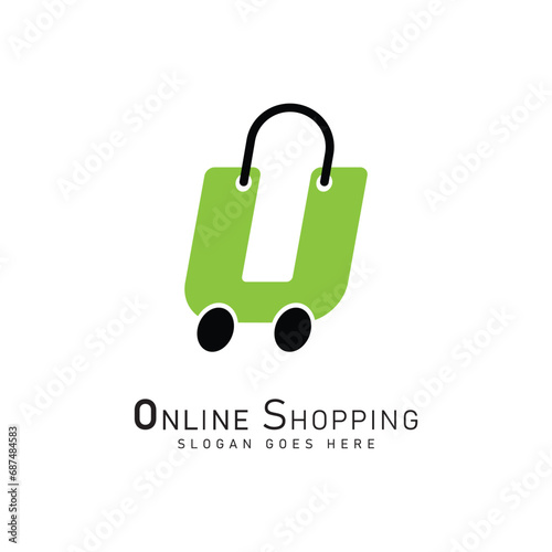 Letter U for Shopping Logo template, ecommerce icon. Alphabet U bag design concept vector logo