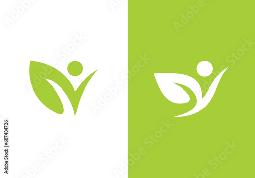 happy people with leaf logo, nature health care symbol vector design