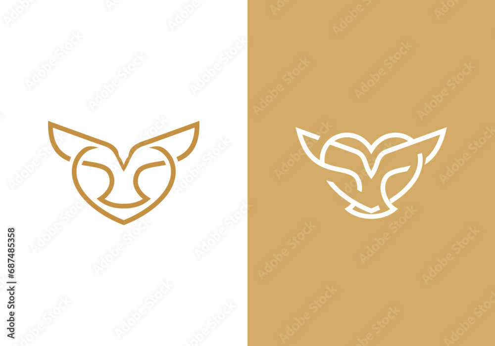 golden love eagle logo set with linear style illustration vector design.