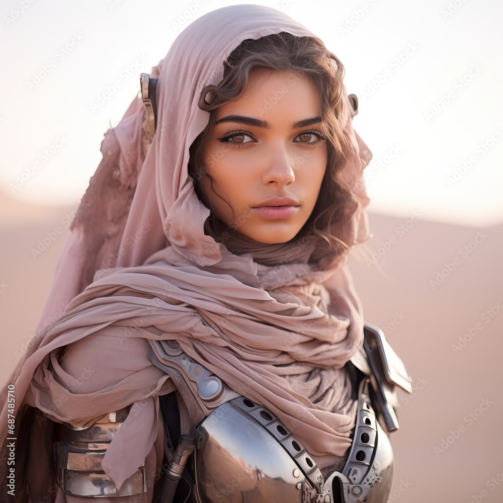 Photo of a Blond Long Haired Woman Standing In the Middle of the Desert while Wearing an Hijab. Photo of a Blond Long Haired Woman Standing In the Middle of the Desert while Wearing an Hijab.