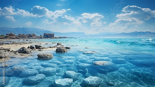 Illustration of a mountain and the blue Dead Sea photo