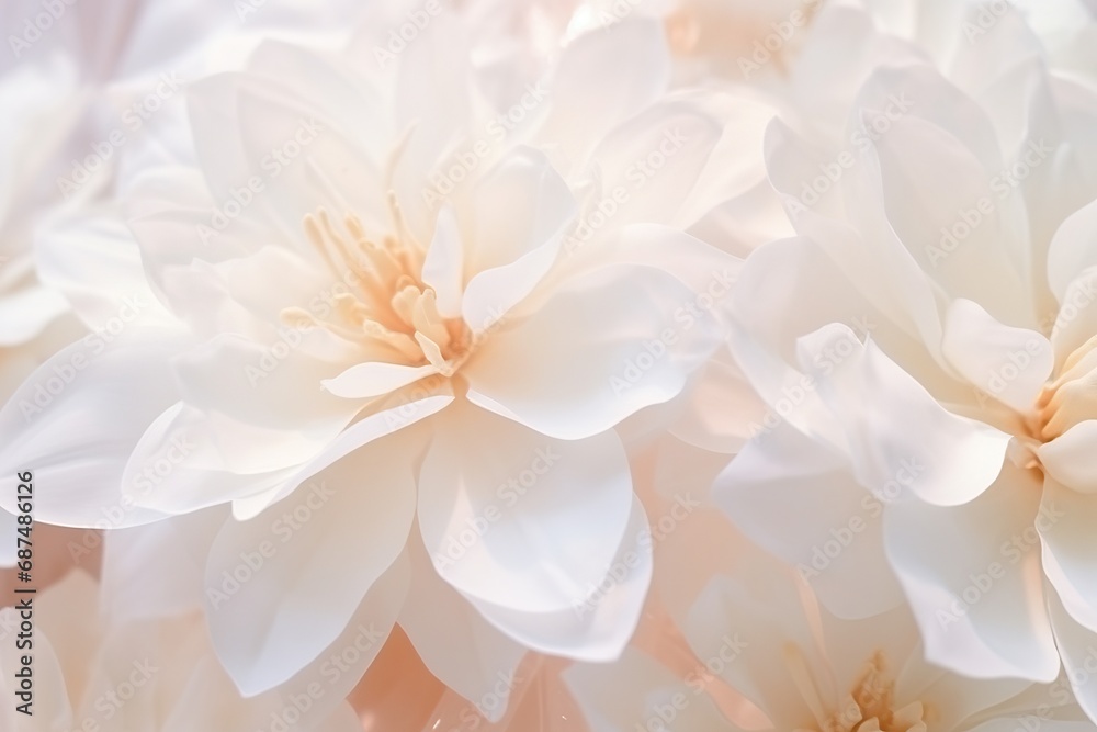 A Professional Macro of some Elegant White Flowers Placed on a Table in Heaps.