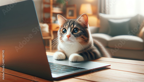 cat sitting at a laptop
