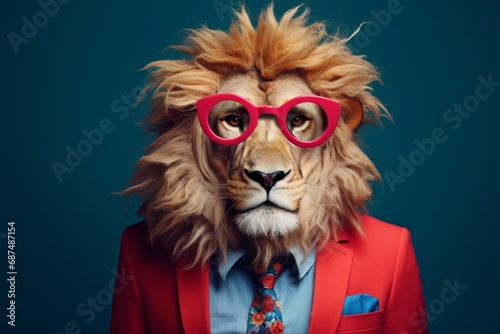 Lion Wearing Glasses Business Attire