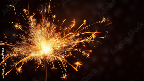 Captivating Closeup of Beautiful Sparkler Burning at Night - Festive Celebration with Vibrant Lights  Perfect for Holiday Events and Joyful Occasions.