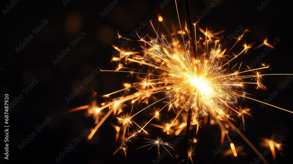 Captivating Closeup of Beautiful Sparkler Burning at Night - Festive Celebration with Vibrant Lights, Perfect for Holiday Events and Joyful Occasions.