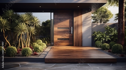 Modern entrance with a simple wooden front door