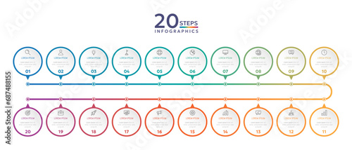 Infographic template with 20 circle options for presentation and data visualization. Business process chart. Diagram with twenty steps to success