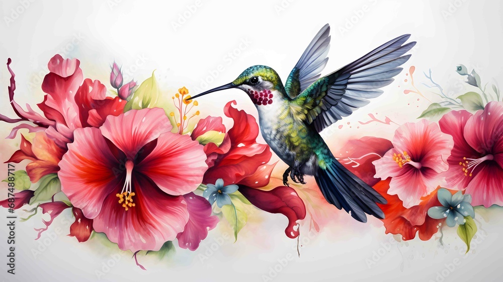 watercolor of a hummingbird in flight