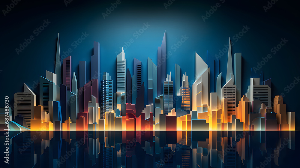 3D urban skyline pattern with city building silhouette