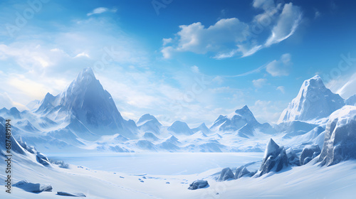 Elegant desktop wallpaper with serene snowy mountain landscape
