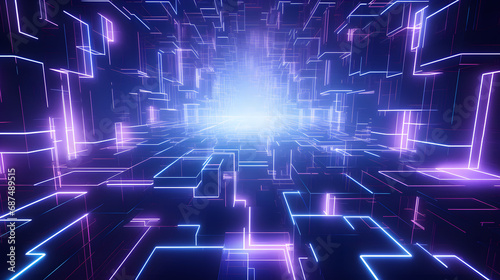 Glowing 3D grid pattern with cyberpunk aesthetic