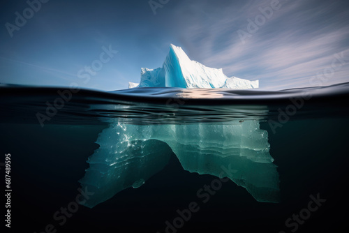 iceberg à la dérive vu au niveau de la surface de l'océan découvrant ainsi la partie immergée © Sébastien Jouve