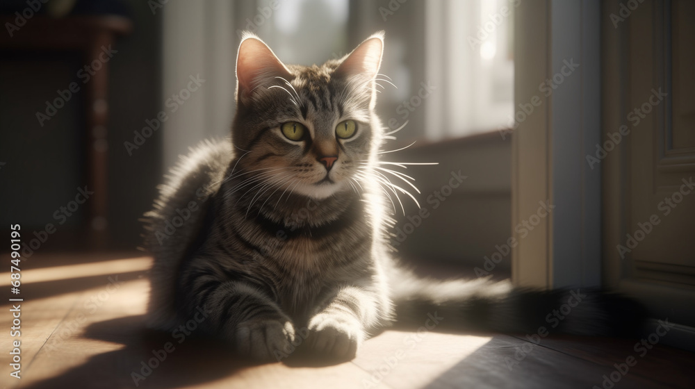 Portrait of a cute cat sitting by the window Portrait of a cute cat sitting by the window