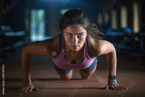 Determined Fitness  Close-Up of a Young Woman Pushing Through an Intense Set of Push-Ups