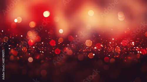 Abstract Red Christmas and Valentine's Bokeh Background with Glitter