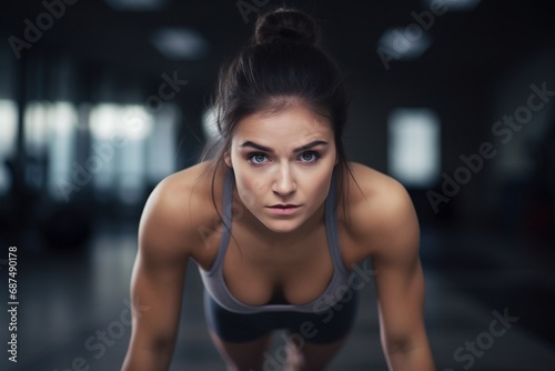 Determined Fitness  Close-Up of a Young Woman Pushing Through an Intense Set of Push-Ups