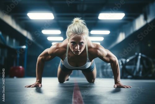 Intense Fitness Perseverance: Young Woman Showcases Determination and Vitality in Push-Up Exercise