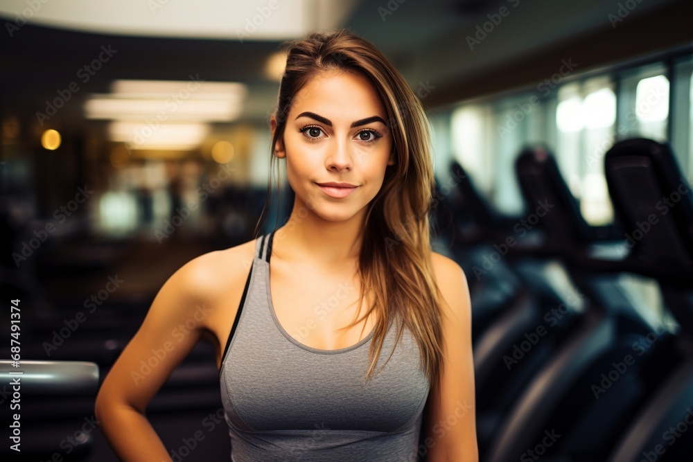 Exemplifying Determination: Close-Up of a Young Woman Reflecting Fierce Vitality in Gym Workout Exemplifying Determination: Close-Up of a Young Woman Reflecting Fierce Vitality in Gym Workout