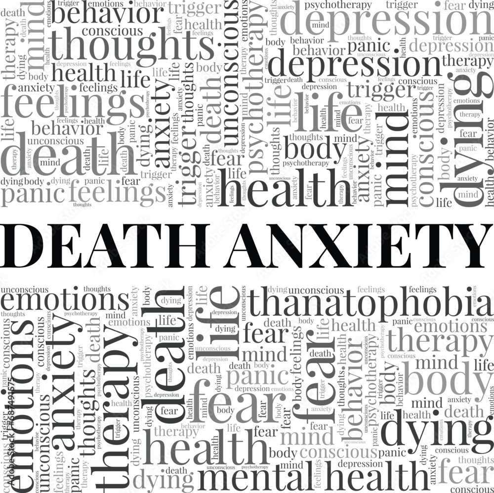 Obraz premium Death Anxiety word cloud conceptual design isolated on white background.