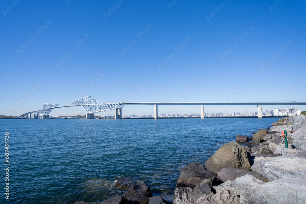 Obraz premium 若洲海浜公園から見る東京ゲートブリッジ 東京都 江東区