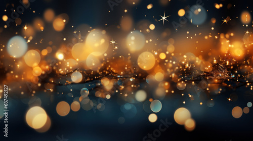 Gold glitter defocused abstract Twinkly Lights Background.