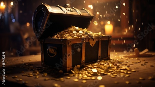 The treasure chest is full of gold coins.