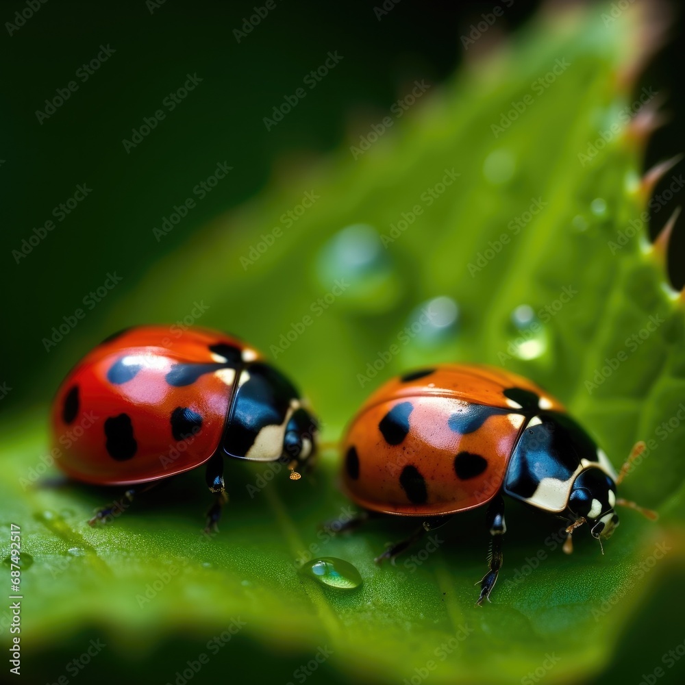 close up photo of a lady bugs on green natural background, ecology and environment concept