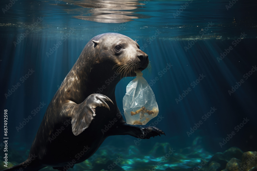 Fototapeta premium Oceans full of marine debris, dying marine life