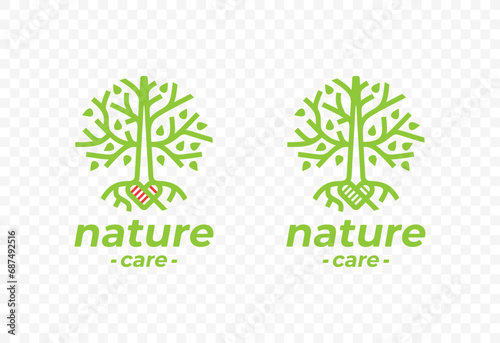 Tree with heart shaped roots logo design. Concept of love for nature and caring for the environment vector design