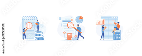 Business process,  accounting and auditing service , company bookkeeping report by accountants.  Accounting flat vector illustration