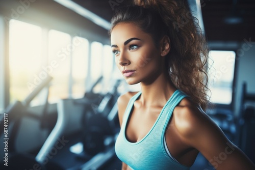 Close-Up Fitness: Young Woman's Face Exemplifies Determination and Vitality in Gym Lifestyle