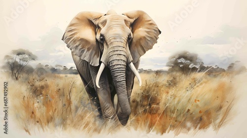 a watercolor majestic savannah elephant