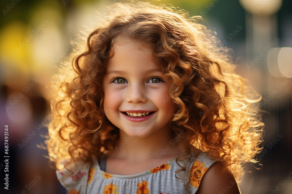 Close-up of a child's joyful expression, wide-eyed wonder, sunlit hair, outdoor natural light Close-up of a child's joyful expression, wide-eyed wonder, sunlit hair, outdoor natural light