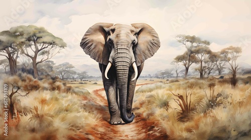 a watercolor majestic savannah elephant photo