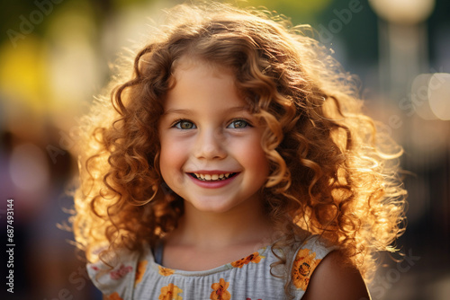 Close-up of a child s joyful expression  wide-eyed wonder  sunlit hair  outdoor natural light
