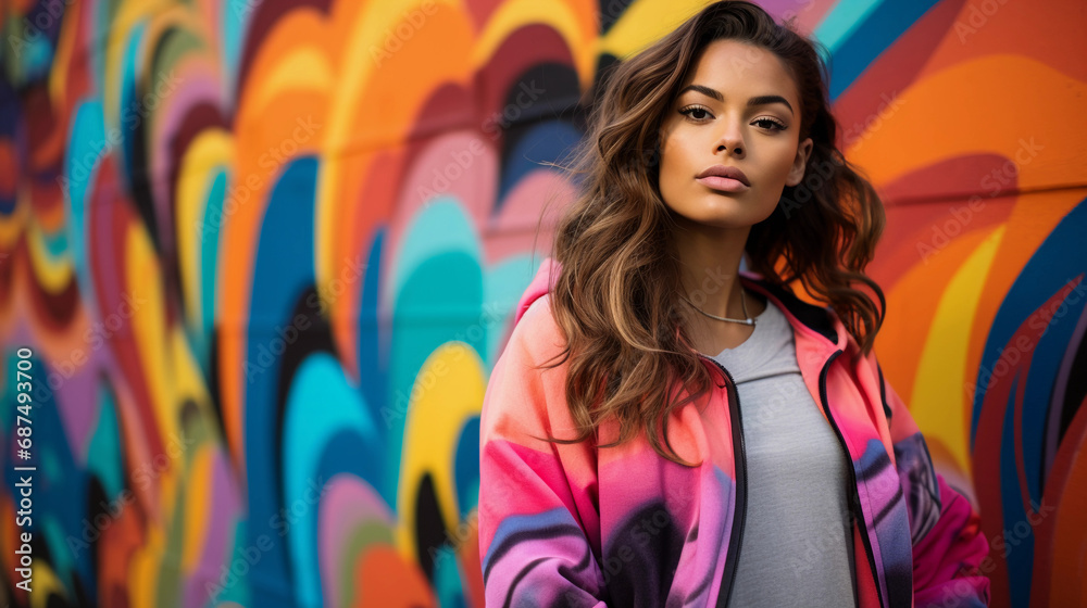 portrait with a modern edge, aspiring artist against a graffiti wall, bold fashion choices portrait with a modern edge, aspiring artist against a graffiti wall, bold fashion choices