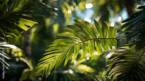 Palm tree branches during the summer in a subtropica