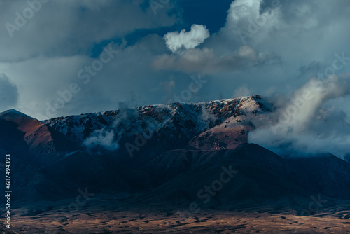 Dramatic mountain landscape in overcast weather