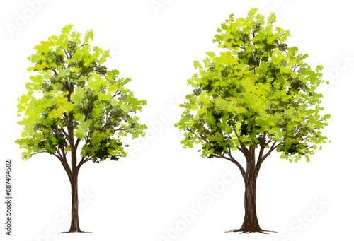 Vector watercolor green tree or forest side view isolated on white background for landscape and architecture drawing,elements for environment or garden,botanical element for exterior section in spring