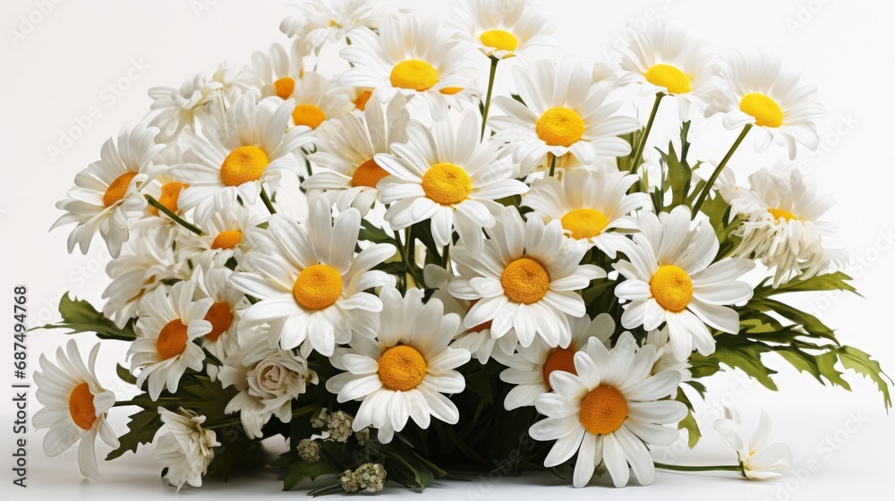 Obraz premium Aesthetic chamomile daisy flowers on a white background